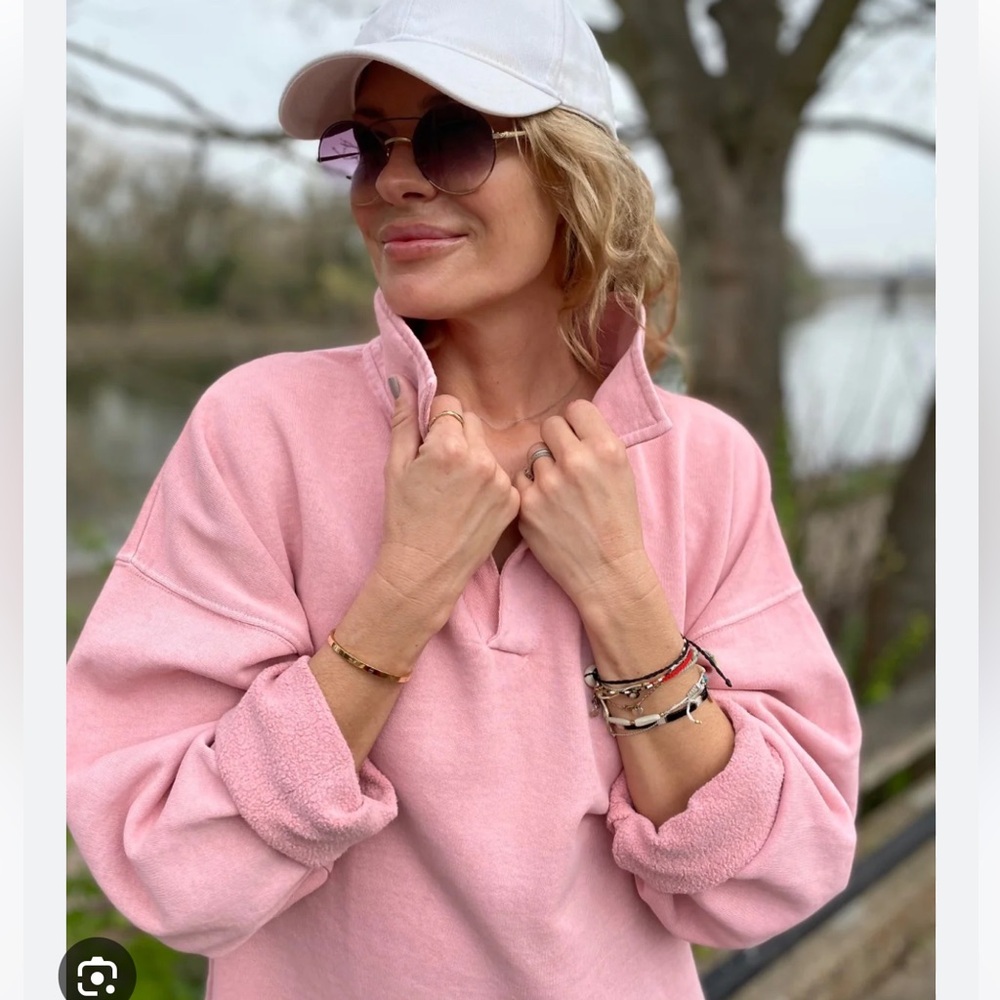 Sloppy Joe-Women's Pink Quarter-Zip Pullover Hoodie